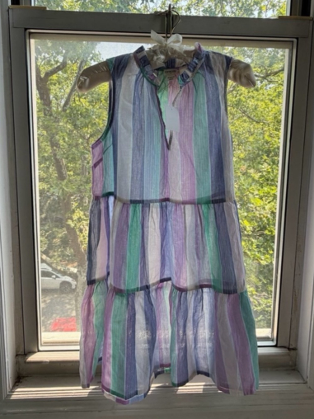 NWT Crewcuts Girl's Striped Dress in Blue, Lilac, Mint & Ethereal Metallic Hints